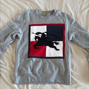 Burberry Gray Crewneck Sweater with Red and Black Graphic